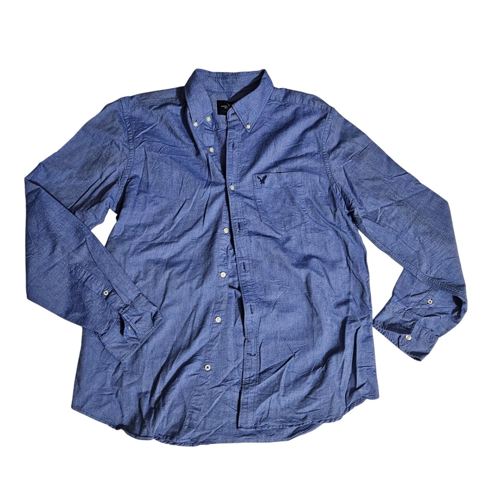American Eagle Outfitters Mens Large Blue Chambray Classic Fit Button Down Shirt